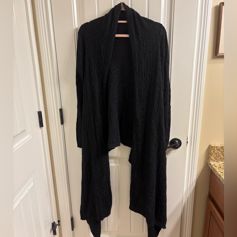 NORDSTROM Wool Alpaca Blend Long Cozy Duster Open Cardigan Hi Lo One Size Black
